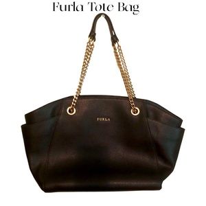 Black leather Furla tote bag